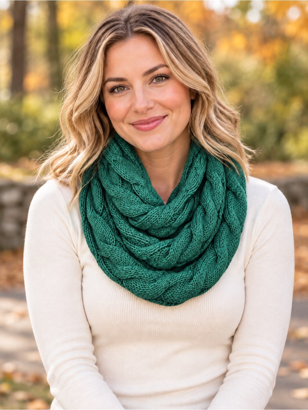C.C Cable Knit Infinity Scarf Teal Green Chunky Winter One Size